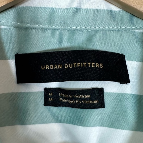 UNISEX Urban  Outfitters White and Mint Green Striped Button Down Shirt - Picture 4 of 6